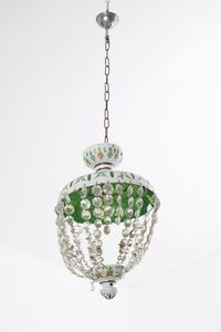 Coppia di lampadari con diffusori in vetro lattimo e colorato  - Asta Antiquariato - Associazione Nazionale - Case d'Asta italiane