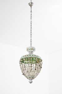 Coppia di lampadari con diffusori in vetro lattimo e colorato  - Asta Antiquariato - Associazione Nazionale - Case d'Asta italiane