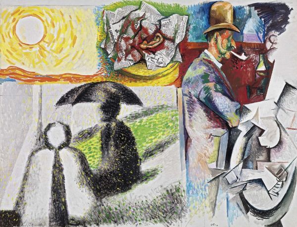 Renato Guttuso : Omaggio agli Impressionisti (Sole e orecchio di Van Gogh, Seurat, Czanne, Picasso)  - Asta ARTE MODERNA - Associazione Nazionale - Case d'Asta italiane