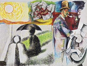 Renato Guttuso - Omaggio agli Impressionisti (Sole e orecchio di Van Gogh, Seurat, Czanne, Picasso)