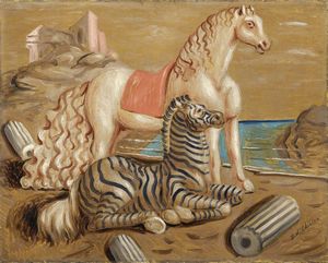 Giorgio de Chirico - Cavallo e zebra in riva al mare