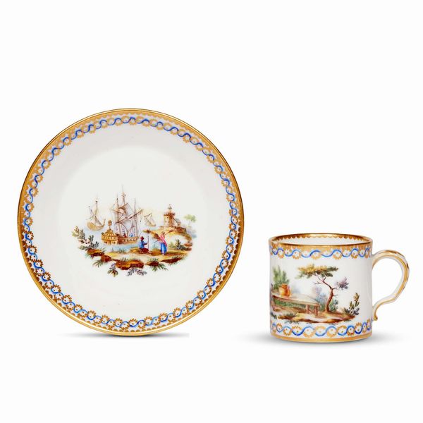 TAZZINA CON PIATTINO, FRANCIA, SECOLO XIX  - Asta CERAMICA. MAIOLICHE E PORCELLANE DAL RINASCIMENTO ALL'OTTOCENTO - Associazione Nazionale - Case d'Asta italiane