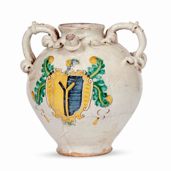 VASO BIANSATO STEMMATO, TOSCANA, SECOLO XVII  - Asta CERAMICA. MAIOLICHE E PORCELLANE DAL RINASCIMENTO ALL'OTTOCENTO - Associazione Nazionale - Case d'Asta italiane