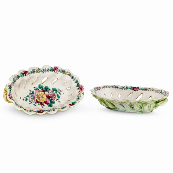 COPPIA DI CESTINI, SAVONA, GIACOMO BOSELLI (ATTR.), 1780 CIRCA  - Asta CERAMICA. MAIOLICHE E PORCELLANE DAL RINASCIMENTO ALL'OTTOCENTO - Associazione Nazionale - Case d'Asta italiane