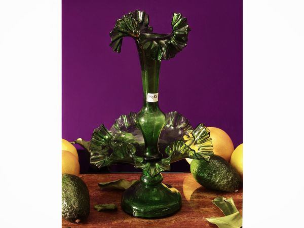 Alzata centrotavola in vetro verde di Empoli  - Asta La casa moderna - Associazione Nazionale - Case d'Asta italiane