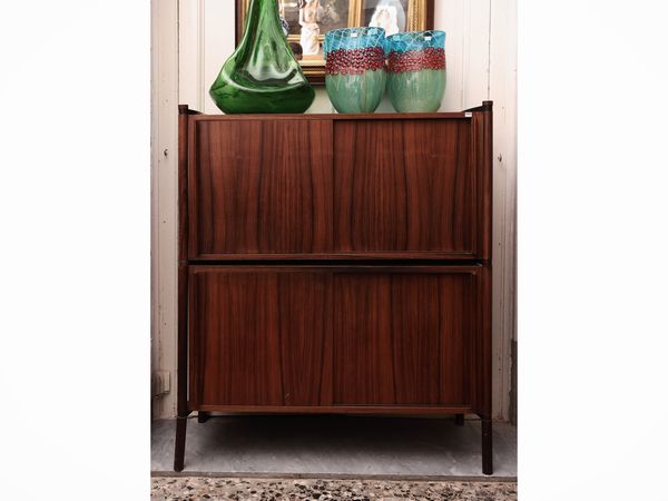 Luis Felipe Usabal y Fernandez<br>Hirozi Fukuoh : Credenza doppia Archimede in legni esotici  - Asta La casa moderna - Associazione Nazionale - Case d'Asta italiane