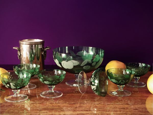 Servizio da macedonia in vetro soffiato verde  - Asta La casa moderna - Associazione Nazionale - Case d'Asta italiane