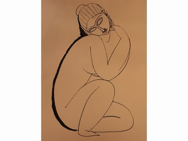 Nudo accosciato 1910 di Amedeo Modigliani  - Asta La casa moderna - Associazione Nazionale - Case d'Asta italiane