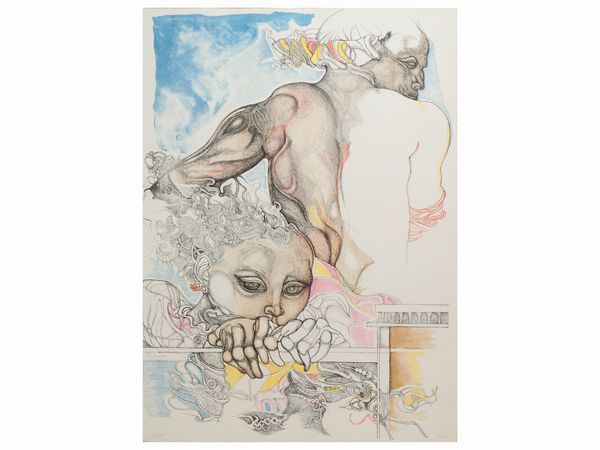 Giuliano Pini : Composizione con personaggi  - Asta La casa moderna - Associazione Nazionale - Case d'Asta italiane