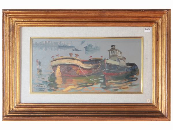 Basso Ragni : Barche all'ormeggio  - Asta La casa moderna - Associazione Nazionale - Case d'Asta italiane