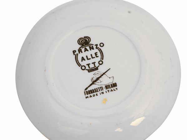 Piero Fornasetti : Set di otto sottobicchieri in ceramica, serie Pranzo alle Otto  - Asta La casa moderna - Associazione Nazionale - Case d'Asta italiane