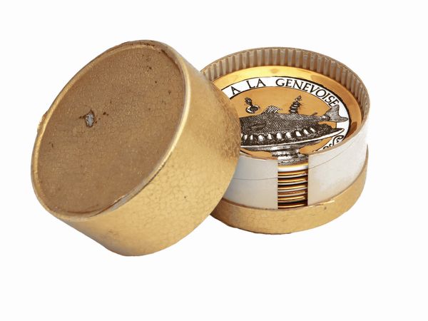 Piero Fornasetti : Set di otto sottobicchieri in ceramica, serie Pranzo alle Otto  - Asta La casa moderna - Associazione Nazionale - Case d'Asta italiane