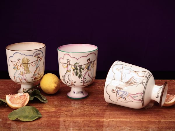 Tre cachepot in porcellana, serie Quattro Stagioni, Richard Ginori da Gi Ponti  - Asta La casa moderna - Associazione Nazionale - Case d'Asta italiane