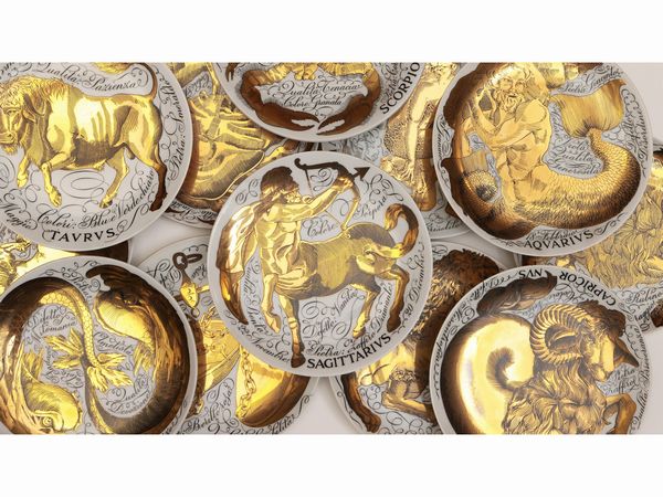 Piero Fornasetti : Gli influssi astrali, Serie speciale per Corisia, 1966 e seguenti  - Asta La casa moderna - Associazione Nazionale - Case d'Asta italiane