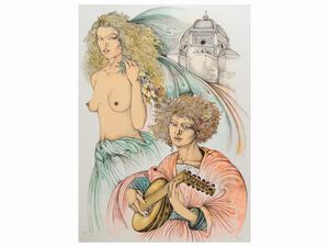 Giuliano Pini : Composizione con personaggi  - Asta La casa moderna - Associazione Nazionale - Case d'Asta italiane