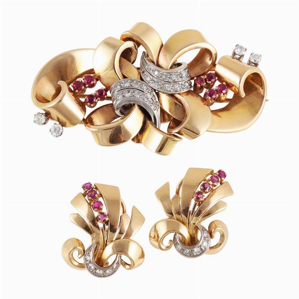 SPILLA DOPPIA CLIP E ORECCHINI  - Asta Gioielli importanti e argenti  - Associazione Nazionale - Case d'Asta italiane