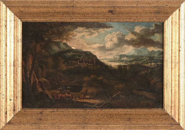 Scuola del XVIII secolo Paesaggio  - Asta Dipinti del XIX-XX Secolo - Associazione Nazionale - Case d'Asta italiane