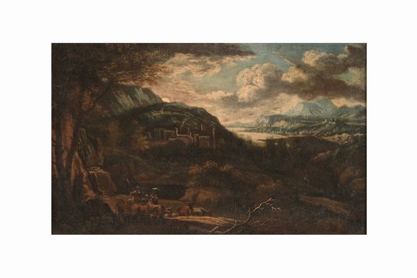 Scuola del XVIII secolo Paesaggio  - Asta Dipinti del XIX-XX Secolo - Associazione Nazionale - Case d'Asta italiane