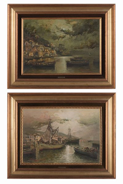 Riccardo Colucci : Coppia di vedute marine notturne  - Asta Dipinti del XIX-XX Secolo - Associazione Nazionale - Case d'Asta italiane