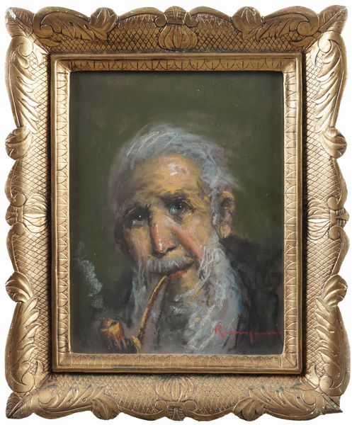 Roberto Carignani : Ritratto di anziano con pipa  - Asta Dipinti del XIX-XX Secolo - Associazione Nazionale - Case d'Asta italiane