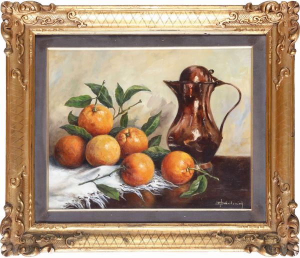 Ines Dobrilovich : Natura morta con frutta  - Asta Dipinti del XIX-XX Secolo - Associazione Nazionale - Case d'Asta italiane