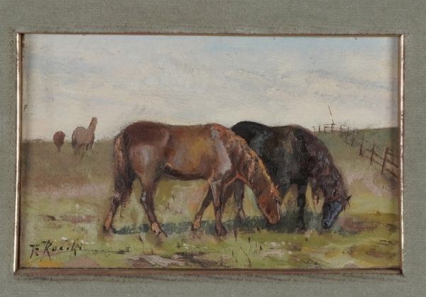 Fortunato Rocchi : Cavalli al pascolo  - Asta Dipinti del XIX-XX Secolo - Associazione Nazionale - Case d'Asta italiane