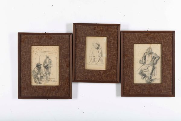 Luciano Ricchietti : Tre disegni su carta  - Asta Dipinti del XIX-XX Secolo - Associazione Nazionale - Case d'Asta italiane