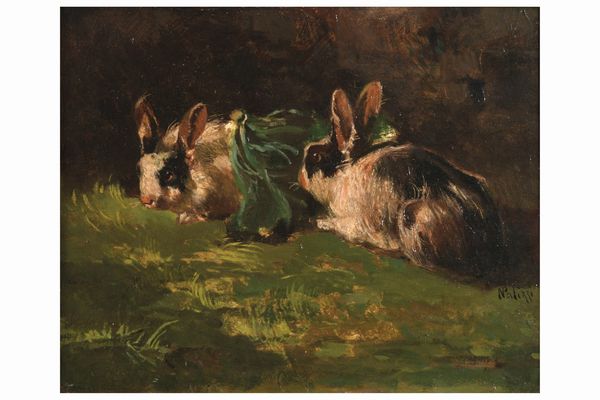 Nicola Palizzi : Conigli  - Asta Dipinti del XIX-XX Secolo - Associazione Nazionale - Case d'Asta italiane
