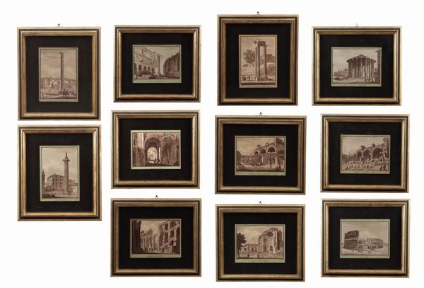 Lotto di 11 acquerelli con monumenti romani. XIX secolo  - Asta Dipinti del XIX-XX Secolo - Associazione Nazionale - Case d'Asta italiane