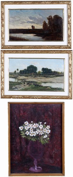 Coppia di dipinti su tavola con paesaggi fluviali  - Asta Dipinti del XIX-XX Secolo - Associazione Nazionale - Case d'Asta italiane