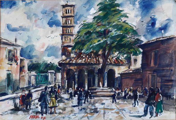 Luigi Surdi (1897-1959) Scorcio di Roma  - Asta Dipinti del XIX-XX Secolo - Associazione Nazionale - Case d'Asta italiane