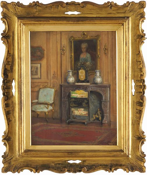 Cesare Vianello : Interno con caminetto  - Asta Dipinti del XIX-XX Secolo - Associazione Nazionale - Case d'Asta italiane