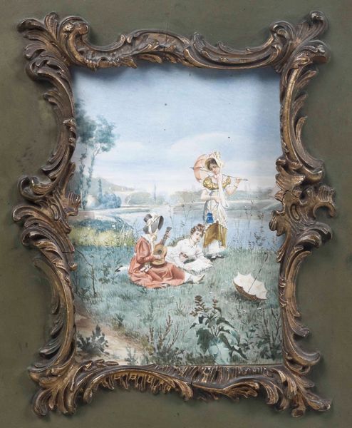 Antonio Pascutti (1832-1892) attribuito a In riva al fiume  - Asta Dipinti del XIX-XX Secolo - Associazione Nazionale - Case d'Asta italiane