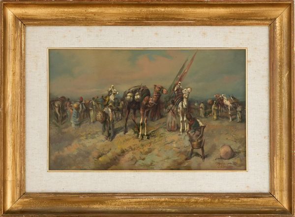 Tito Pellicciotti : Carovana nel deserto  - Asta Dipinti del XIX-XX Secolo - Associazione Nazionale - Case d'Asta italiane