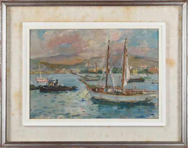 Dina Bellotti : Marina con imbarcazioni  - Asta Dipinti del XIX-XX Secolo - Associazione Nazionale - Case d'Asta italiane