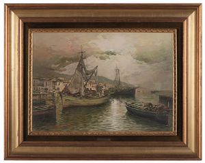 Riccardo Colucci : Coppia di vedute marine notturne  - Asta Dipinti del XIX-XX Secolo - Associazione Nazionale - Case d'Asta italiane