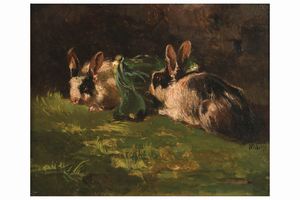 Nicola Palizzi : Conigli  - Asta Dipinti del XIX-XX Secolo - Associazione Nazionale - Case d'Asta italiane