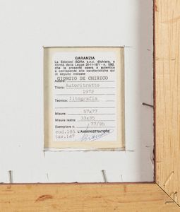 Giorgio de Chirico : Autoritratto  - Asta Selected Prints - Associazione Nazionale - Case d'Asta italiane