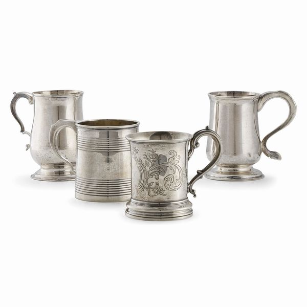 TRE PICCOLI BOCCALI, LONDRA, 1817, 1821, 1843 E ALTRO PICCOLO BOCCALE, CHESTER, 1730  - Asta Argenti italiani ed europei - Associazione Nazionale - Case d'Asta italiane