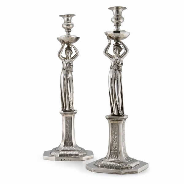 COPPIA DI CANDELIERI, VIENNA, 1810 CIRCA  - Asta Argenti italiani ed europei - Associazione Nazionale - Case d'Asta italiane