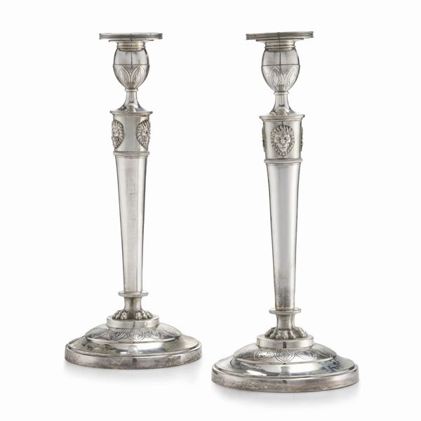 COPPIA DI CANDELIERI, FIRENZE,1825 CIRCA, ARGENTIERE BOTTEGA GUADAGNI  - Asta Argenti italiani ed europei - Associazione Nazionale - Case d'Asta italiane