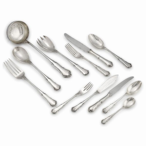 SERVITO DI POSATE, BOLOGNA, PRIMA METÀ SECOLO XX, ARGENTERIA CLEMENTI  - Asta Argenti italiani ed europei - Associazione Nazionale - Case d'Asta italiane