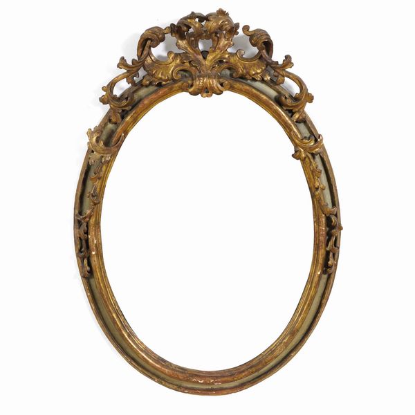 Cornice ovale in legno intagliato, laccato e dorato. XVIII-XIX secolo  - Asta Cornici antiche - Associazione Nazionale - Case d'Asta italiane