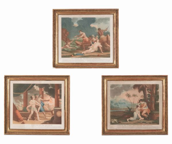 Louis-Franois Mariage (1785-1828) Tre incisioni in coloritura tratte dalla serie Historia del declive del Imperio Inca: Amazili y Telasco  - Asta Dimore Italiane - Associazione Nazionale - Case d'Asta italiane