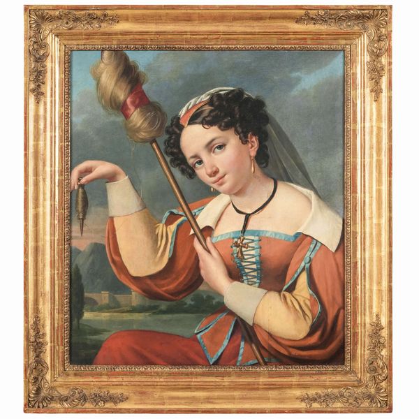 Scuola del XIX secolo La filatrice  - Asta Dimore Italiane - Associazione Nazionale - Case d'Asta italiane