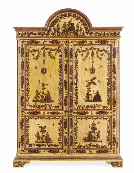 Armadio in legno dipinto e decorato ad arte povera, in stile settecentesco  - Asta Dimore Italiane - Associazione Nazionale - Case d'Asta italiane