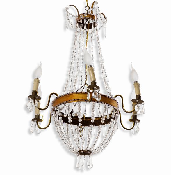 Lampadario a mongolfiera in metallo dorato  - Asta Dimore Italiane - Associazione Nazionale - Case d'Asta italiane