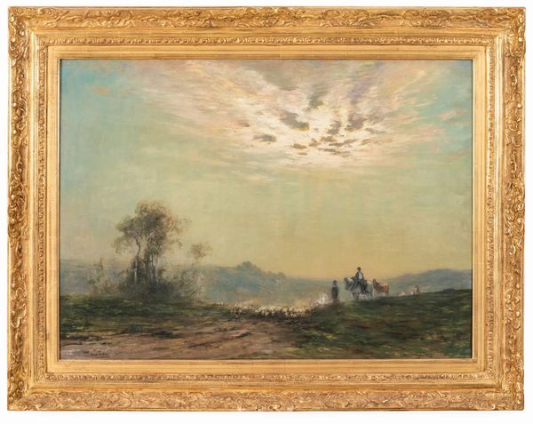 Henri Louis Foreau : Paesaggio con figure a cavallo e gregge  - Asta Dimore Italiane - Associazione Nazionale - Case d'Asta italiane