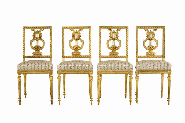 Sei sedie e tavolo da parete in stile Luigi XVI. Francia, XIX-XX secolo  - Asta Dimore Italiane - Associazione Nazionale - Case d'Asta italiane