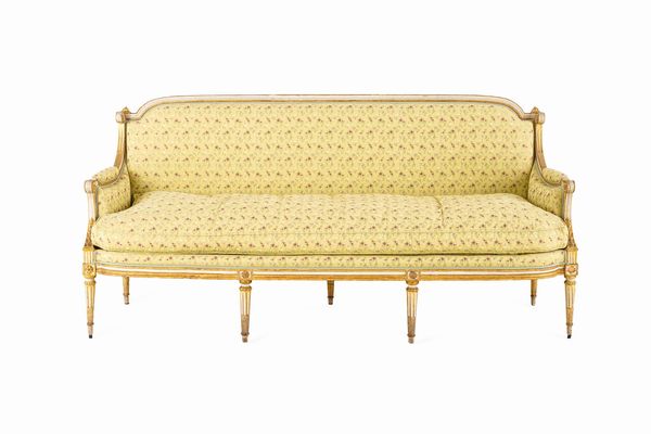 Fornitura da salotto in legno intagliato, laccato e dorato. Francia, XIX secolo  - Asta Dimore Italiane - Associazione Nazionale - Case d'Asta italiane